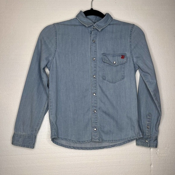 Zadig & Voltaire "Live in Freedom" Photo Print Post Office Jean Snap Front Shirt - Picture 6 of 6